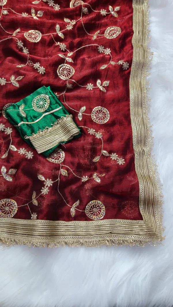 Maroon_Fandy_Satin_Silk_Saree_For_Women