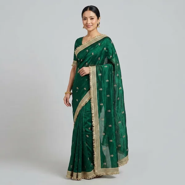 Emerald_Green_Fandy_Satin_Silk_Saree_For_Women