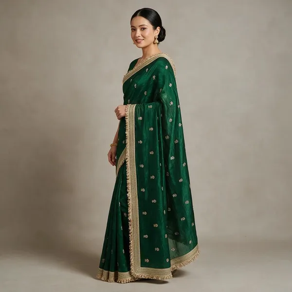 Emerald_Green_Fandy_Satin_Silk_Saree_For_Women
