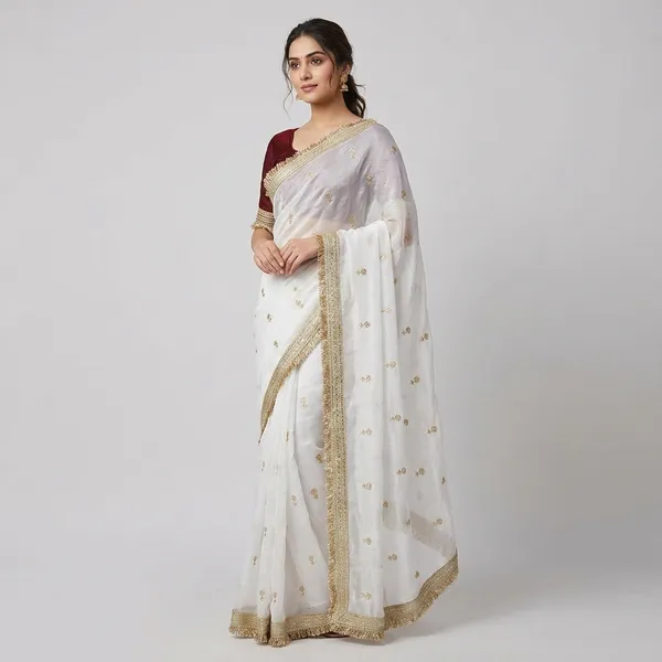 White_&_Maroon_Fandy_Satin_Silk_Saree_For_Women