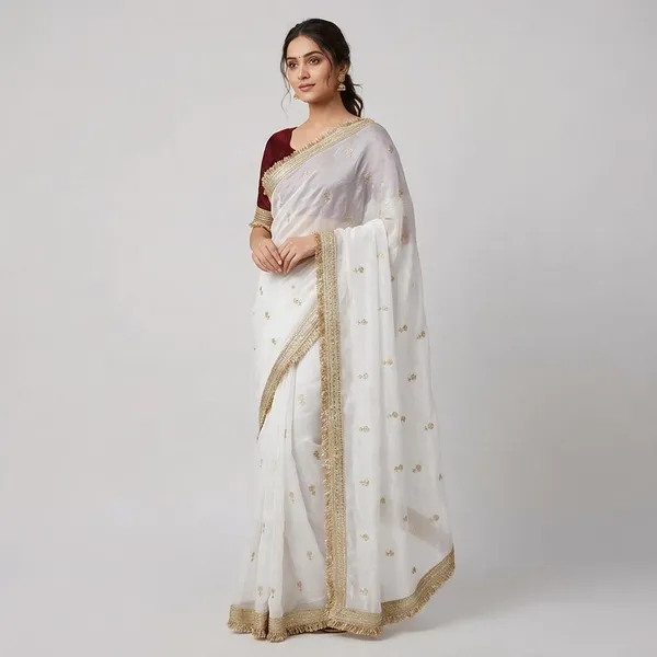 White_&_Maroon_Fandy_Satin_Silk_Saree_For_Women