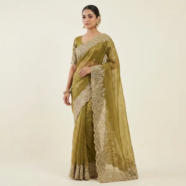 Olive_Green_Fandy_Satin_Silk_Saree_For_Women