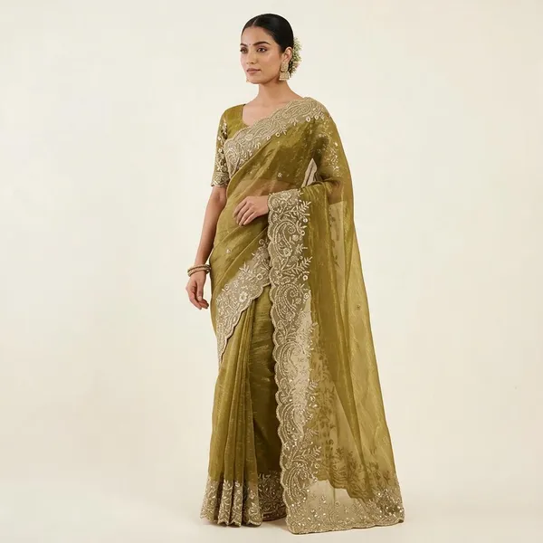 Olive_Green_Fandy_Satin_Silk_Saree_For_Women