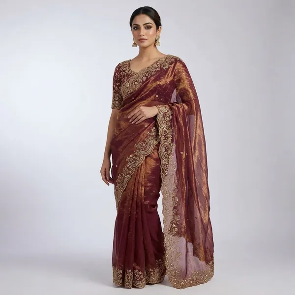 Brown_Fandy_Satin_Silk_Saree_For_Women