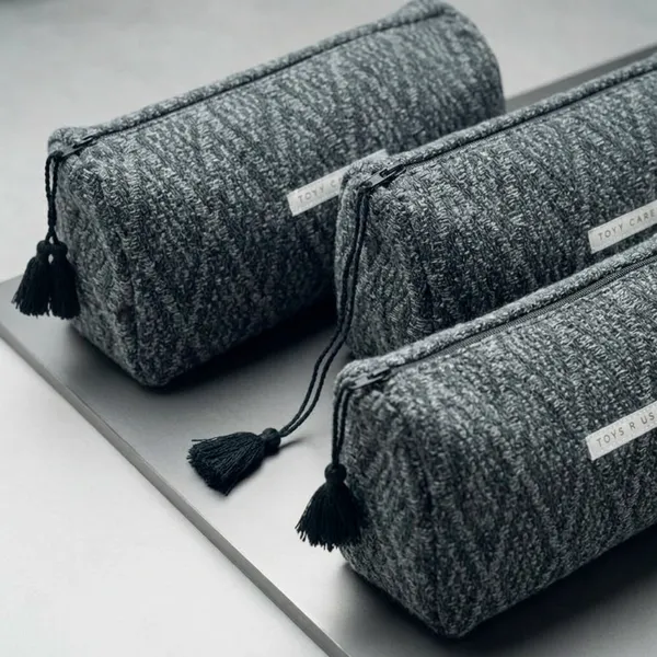 Grey_Textured_Fabric_Zip_Pouch_Pack_Of_3