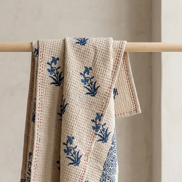 Multicolour_Waffle_Cotton_Block_Print_Bath_Towel