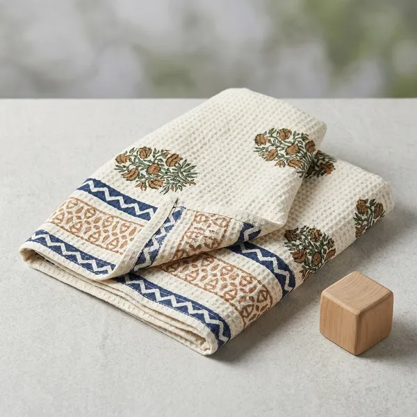 White_Waffle_Cotton_Block_Print_Bath_Towel