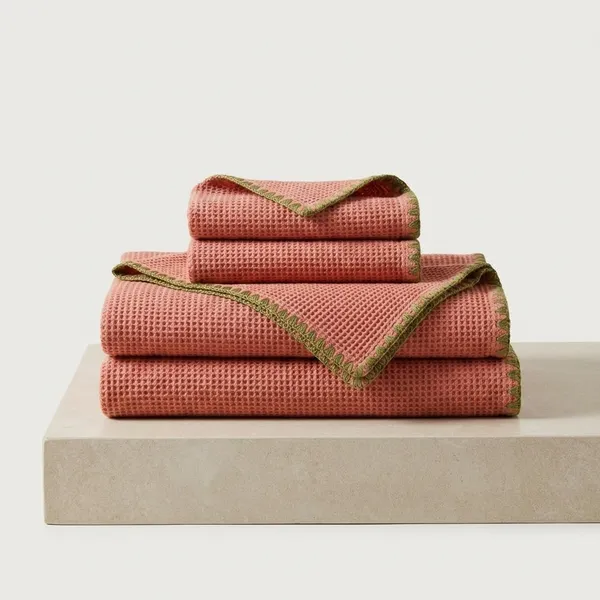 Light_Orange_Waffle_Cotton_Trim_Bath_Towel