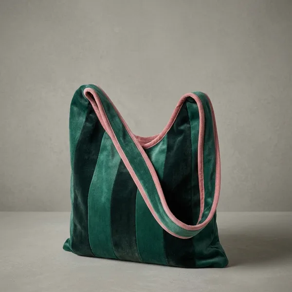 Green_Black_Velvet_Striped_Shoulder_Bag_For_Adults