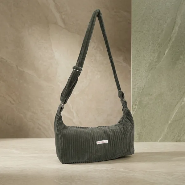 Olive_Green_Ribbed_Velvet_Curved_Hand_Bag_For_Adults