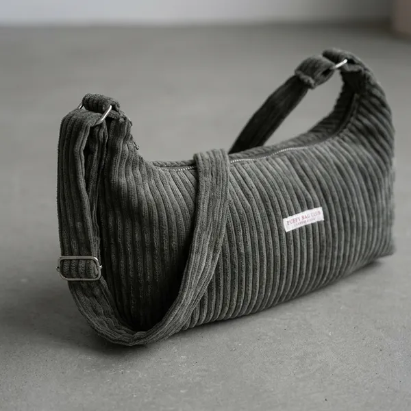Olive_Green_Ribbed_Velvet_Curved_Hand_Bag_For_Adults