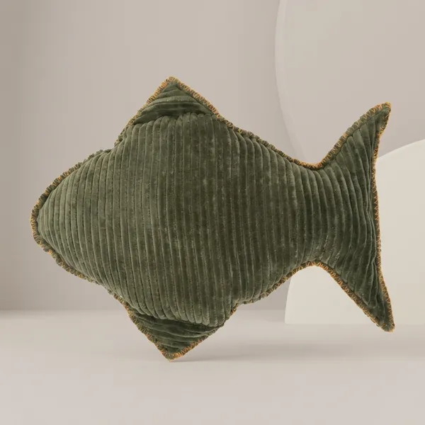 Dark_Green_Ribbed_Velvet_Fish_Shaped_Pillow_For_Kids