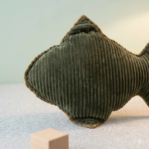 Dark_Green_Ribbed_Velvet_Fish_Shaped_Pillow_For_Kids