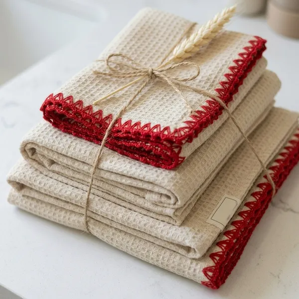 Cream_Red_Waffle_Cotton_Crochet_Border_Bath_Towel