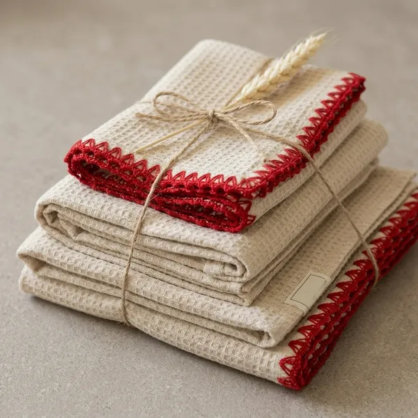 Cream_Red_Waffle_Cotton_Crochet_Border_Bath_Towel