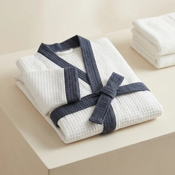 White_Black_Waffle_Cotton_Kimono_Bathrobe_For_Kids