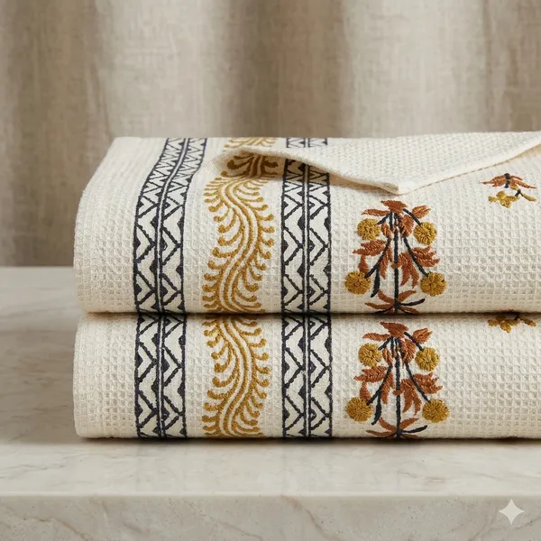 Waffle_Cotton_Embroidered_Floral_Bath_Towel
