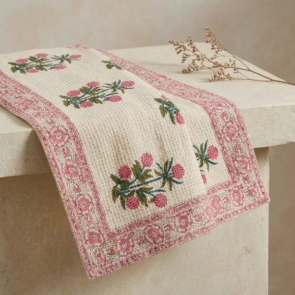 Waffle_Cotton_Block_Print_Pink_Floral_Bath_Towel