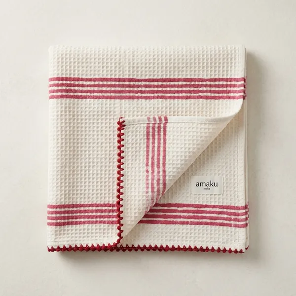 Waffle_Cotton_Striped_White_And_Pink_Bath_Towel