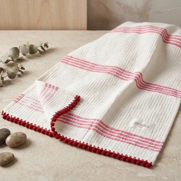 Waffle_Cotton_Striped_White_And_Pink_Bath_Towel