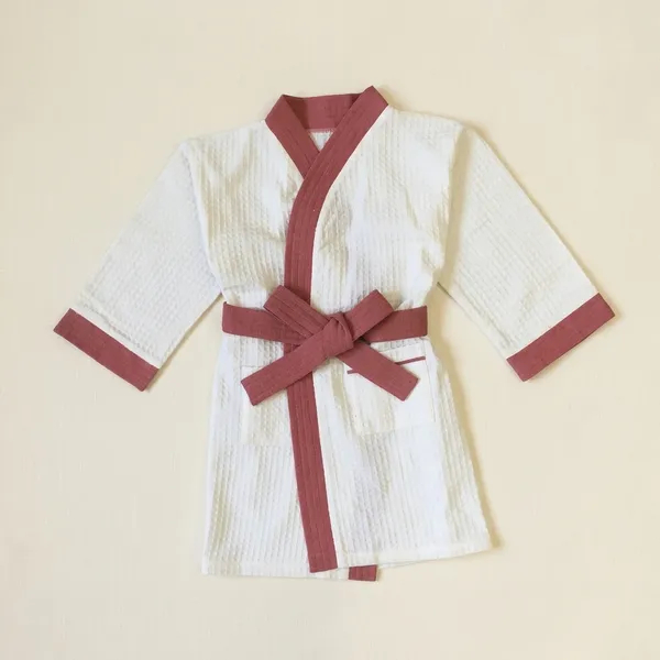 White_And_Red_Waffle_Cotton_Bath_Robe_For_Kids