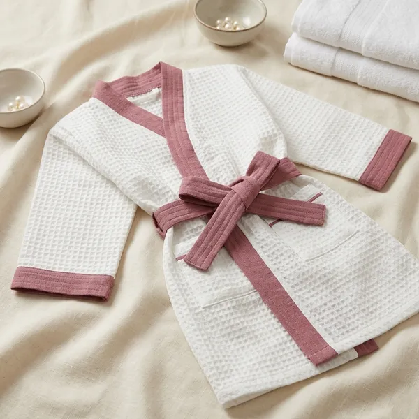 White_And_Red_Waffle_Cotton_Bath_Robe_For_Kids