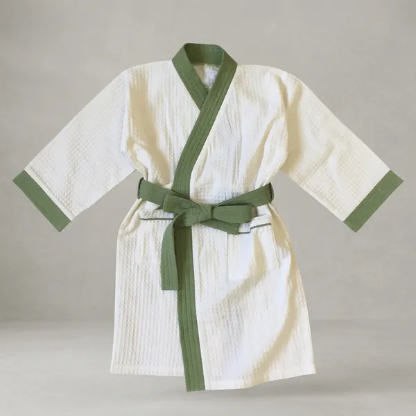 White_And_Green_Waffle_Cotton_Bathrobe_For_Kids