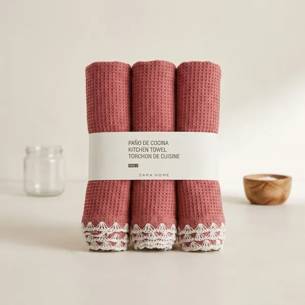 Pink_Waffle_Cotton_Crochet_Trim_Kitchen_Towel