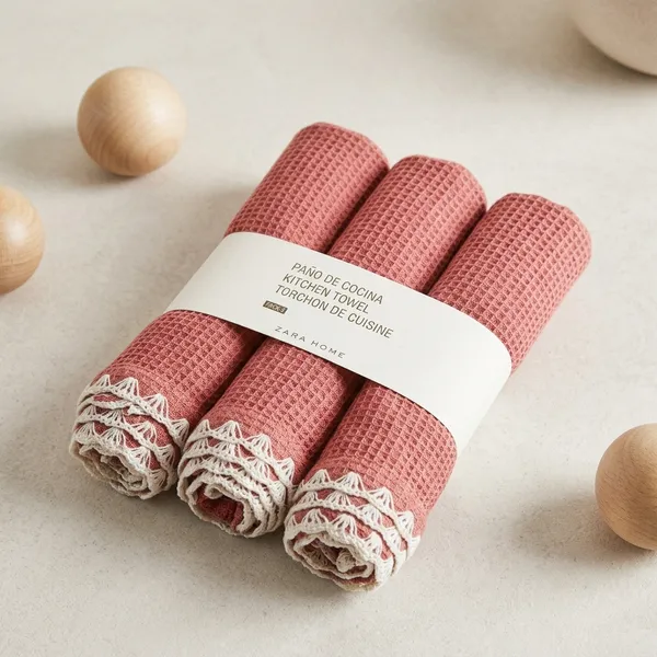 Pink_Waffle_Cotton_Crochet_Trim_Kitchen_Towel