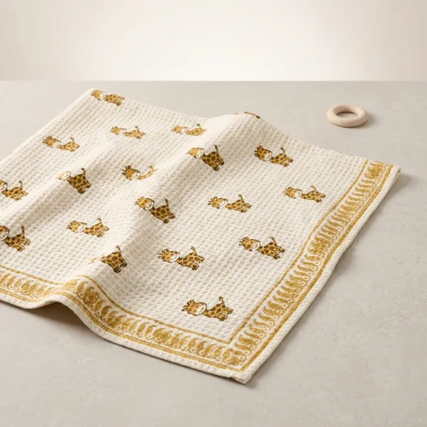 Yellow_And_Cream_Waffle_Cotton_Teddy_Bear_Bath_Towel_For_Kids