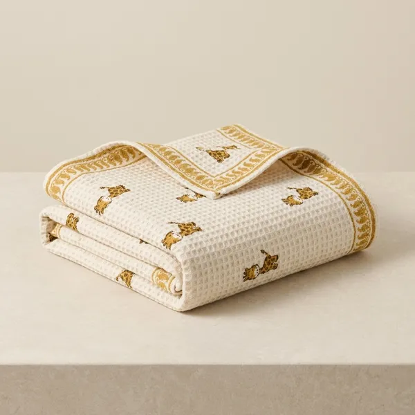 Yellow_And_Cream_Waffle_Cotton_Teddy_Bear_Bath_Towel_For_Kids