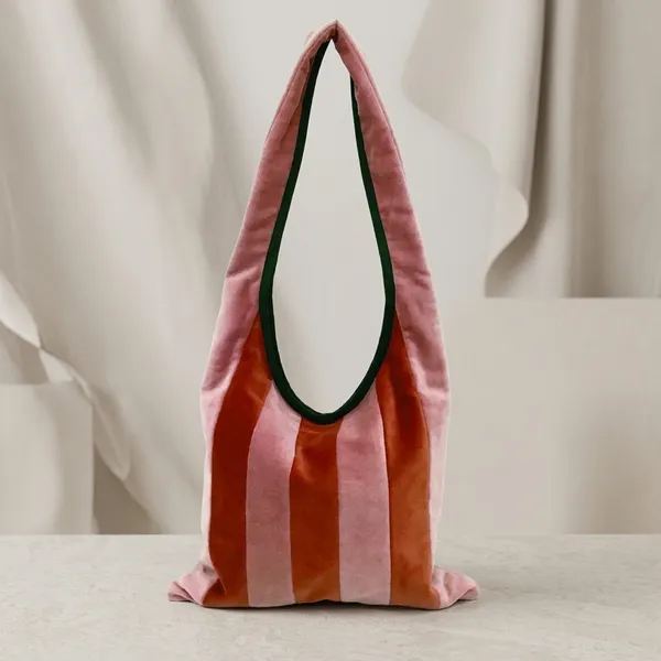 Pink_And_Red_Velvet_Striped_Shoulder_Bag_For_Adults