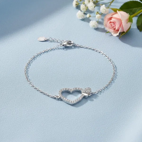 Silver_925_Sterling_Sparkle_Heart_Bracelet_For_Women
