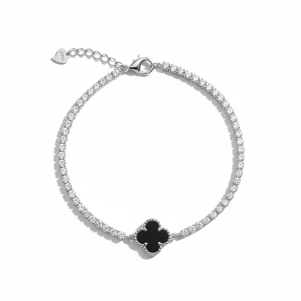 Silver_Black_925_Sterling_Clover_Tennis_Bracelet_For_Women