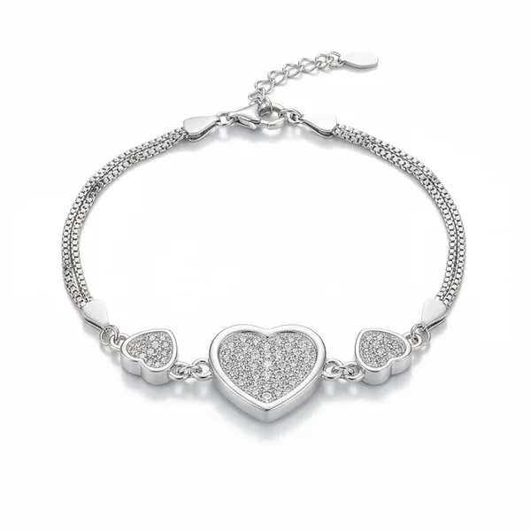 Silver_925_Sterling_Sparkle_Heart_Trio_Bracelet_For_Women
