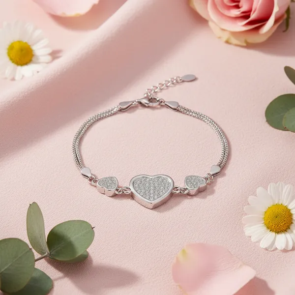 Silver_925_Sterling_Sparkle_Heart_Trio_Bracelet_For_Women