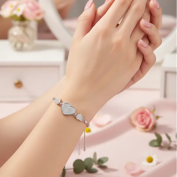Silver_925_Sterling_Sparkle_Heart_Trio_Bracelet_For_Women