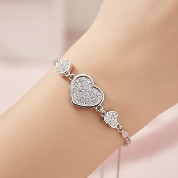 Silver_925_Sterling_Sparkle_Heart_Trio_Bracelet_For_Women