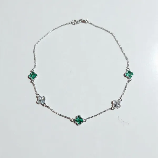 Sovia_Silver_Green_925_Sterling_Green_Clover_Chain_Necklace_For_Women