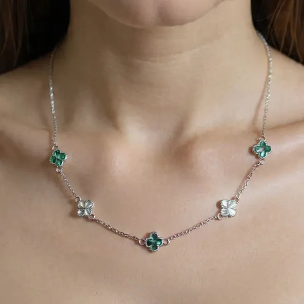 Sovia_Silver_Green_925_Sterling_Green_Clover_Chain_Necklace_For_Women