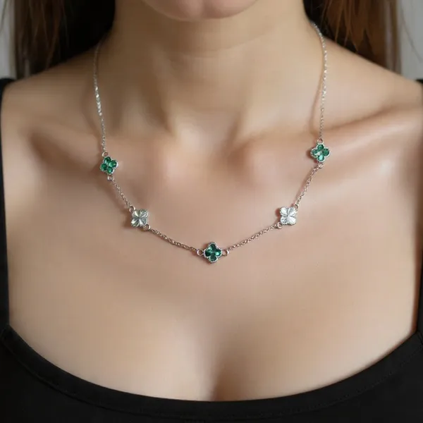 Sovia_Silver_Green_925_Sterling_Green_Clover_Chain_Necklace_For_Women