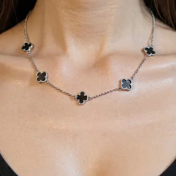 Silver_Black_925_Sterling_Black_Clover_Necklace_For_Women