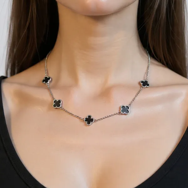 Silver_Black_925_Sterling_Black_Clover_Necklace_For_Women