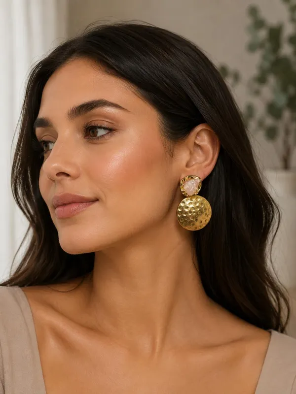 Stone_Top_Hammered_Coin_Drop_Earrings