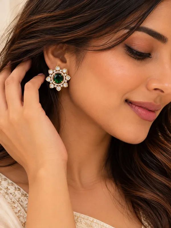 Emerald_Green_Doublet_Stone_Floral_Stud_Earrings