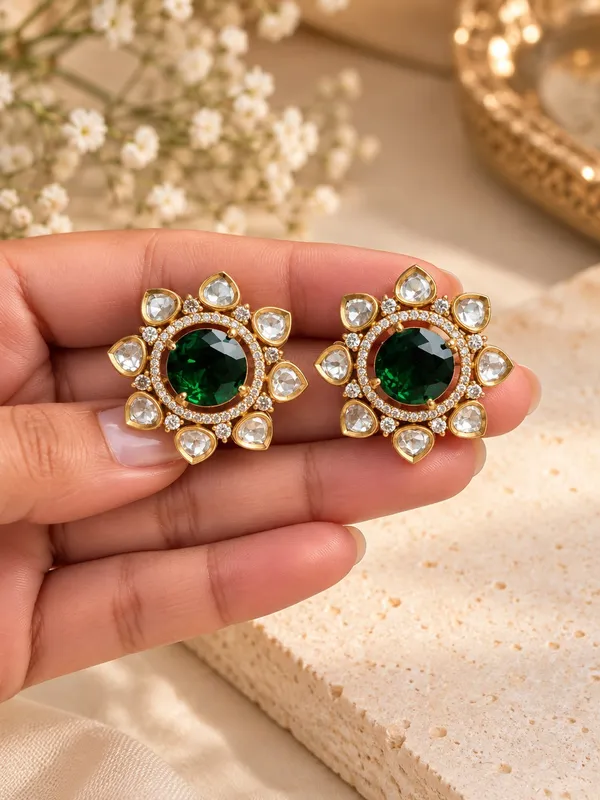Emerald_Green_Doublet_Stone_Floral_Stud_Earrings