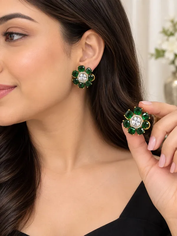 Emerald_Green_Floral_Doublet_Stone_Stud_Earrings