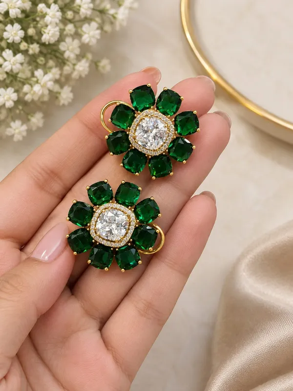 Emerald_Green_Floral_Doublet_Stone_Stud_Earrings