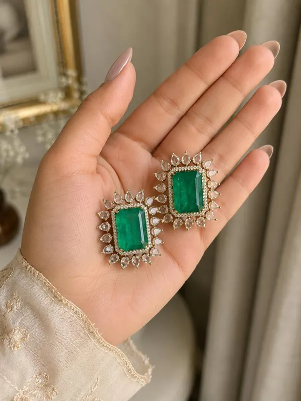Emerald_Green_Rectangle_Statement_Earrings