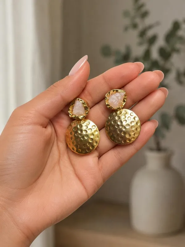 Stone_Top_Hammered_Coin_Drop_Earrings